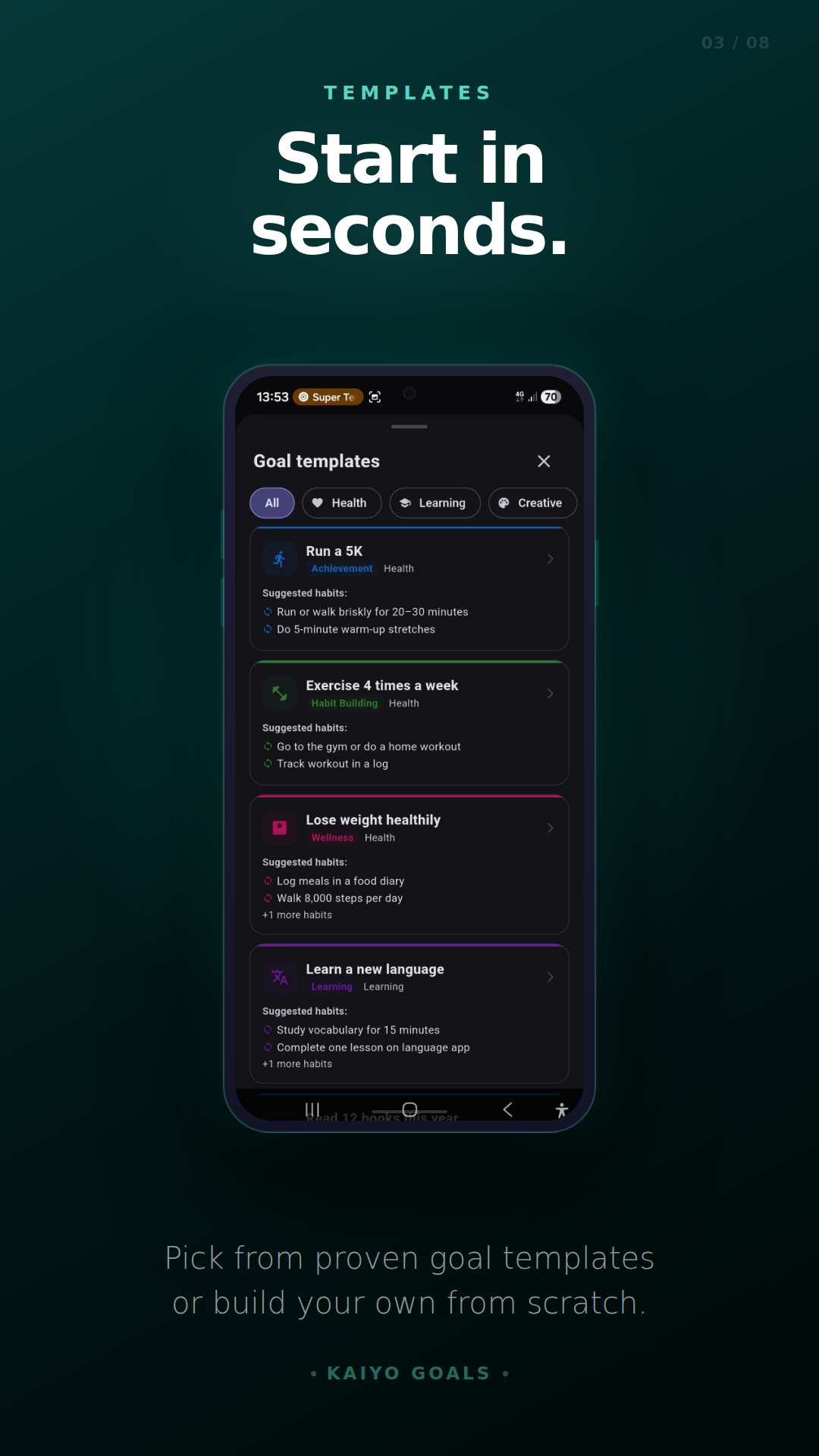 Kaiyo Goals Android app implementation intention habit creation